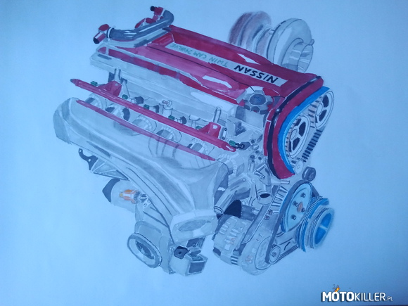 RB26DETT Wlepka – Mój kolejny rysunek tym razem silnik od Nissana Skyline 
