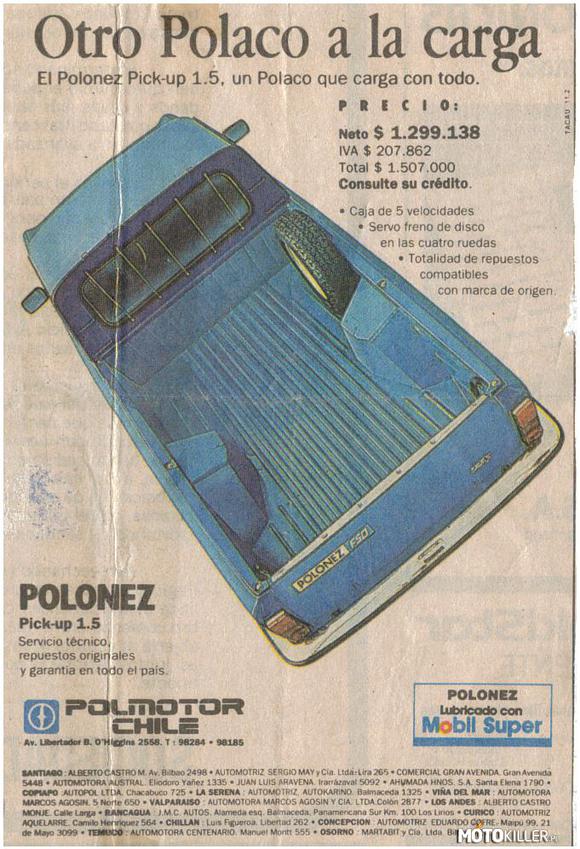 FSO Polonez Pick-up – Tak nazywał się w Chile znany u Nas 125p w wersji pick-up. Jako ciekawostkę dodam do tego, że również 125p w wersji sedan i kombi nazwane były tam Polonezami 