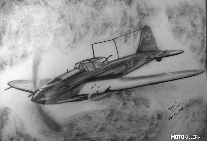 Ил-2 (Ił-2) - Rysunek – Czas pracy ok. 3,5 godziny. Format A4. Mój pierwszy rysunek samolotu. Mam nadzieję, że się spodoba. Wesołych Świąt Motokillerzy! 