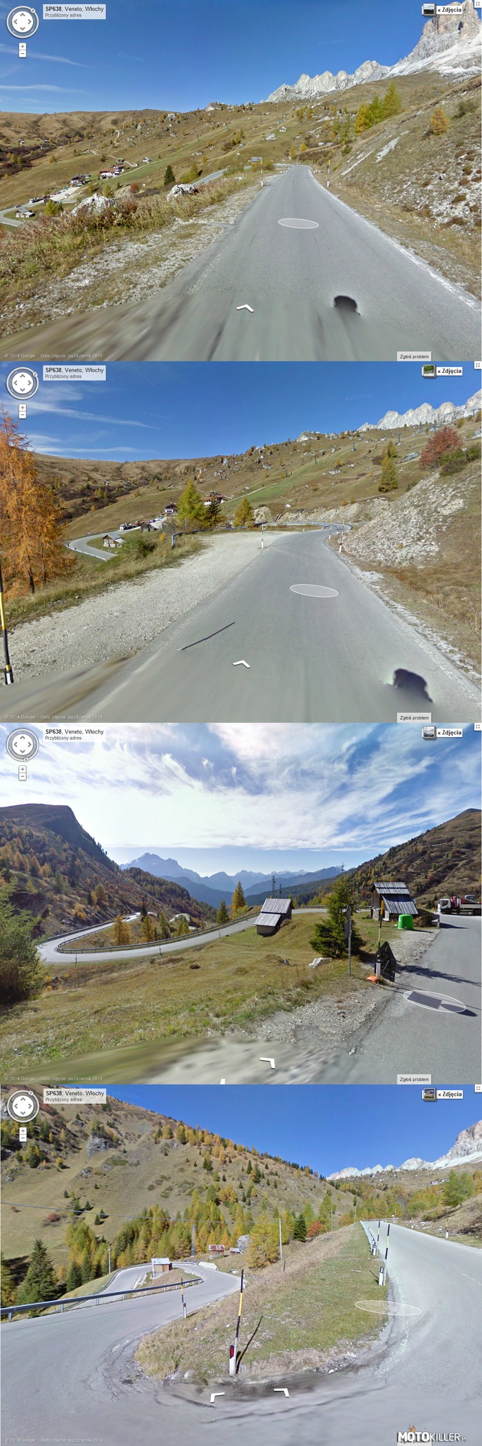 Podróż przez Alpy z Google Street View – Odc.2 droga SP638 Veneto, Włochy prowadzi od miejscowości Pocol do Selva 