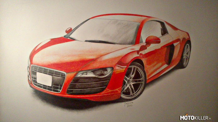 Rysunek - Audi R8 – Kolejny rysunek po przerwie. Kolejny VAG, niestety już nie z mojego miasta, choć takie samo jeździ, z tym że czarne. 

Więcej: 
