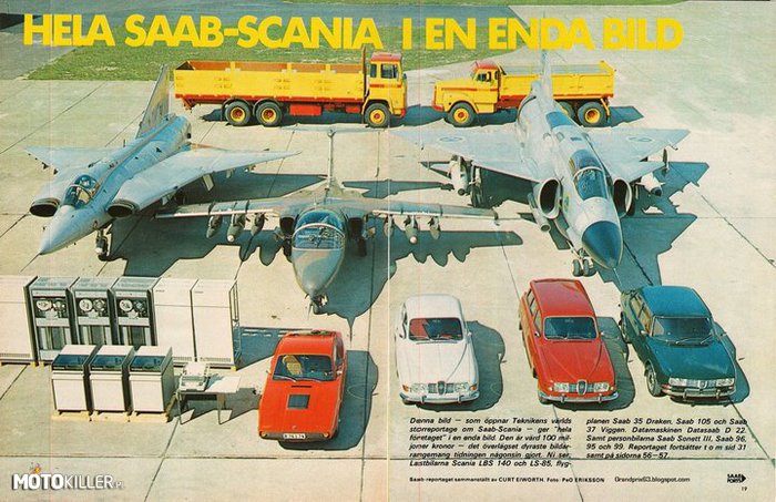 Saab-Scania – Reklama z końca lat 60-tych, która przedstawia kilka produktów koncernu Saab-Scania. 
Samoloty, komputery, ciężarówki i samochody. Nieźle jak na lata 60-te, nie? 