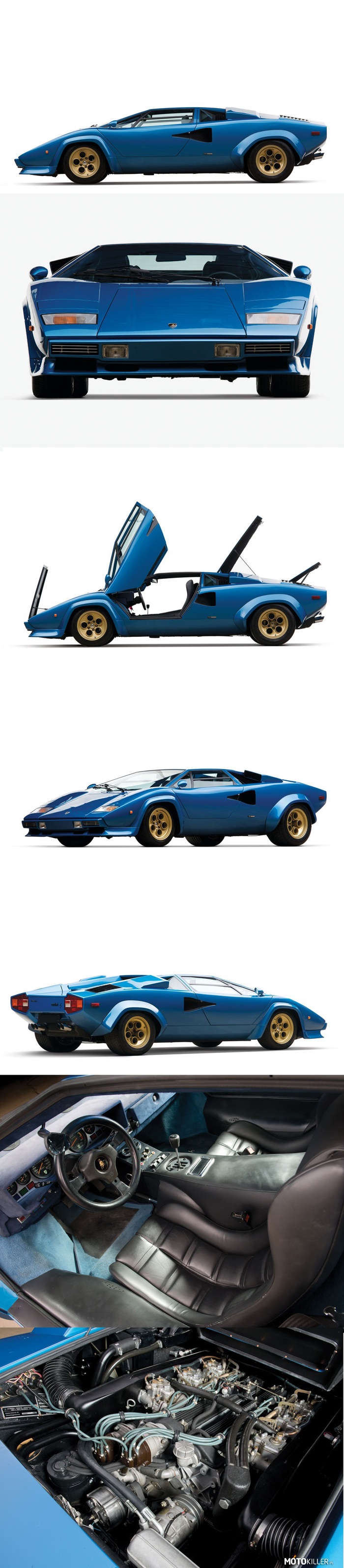 Lamborghini Countach LP 400S &#039;79 – Lamborghini Countach LP 400S powstało w 237 egzemplarzach, które specjaliści dzielą na trzy serie. To licytowane pochodzi z pierwszej z trzech, obejmującej 50 sztuk i wyróżniającej się felgami Campagnolo Bravo w kształcie tarczy telefonu.  Samochód w dużej części zachował oryginalną stylizację Bertone, która w latach 70-tych szokowała swoją futurystyczną formą. W porównaniu z LP400 poszerzono jedynie rozstaw kół (dodane nakładki na błotnikach) i opony, by zapewnić lepszą przyczepność. 