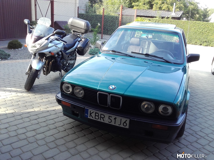 Youngtimer i motocykl – Mój zestaw marzeń na który długo pracowałem. 
Motocykl Kawasaki zr7s i samochód BMW e30. 