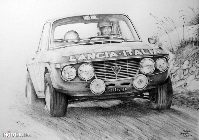 Rysunek - Lancia Fulvia HF Rally – Lancia Fulvia HF Rally podczas rajdu Monte Carlo (1972 rok).

Rysunek wykonany ołówkami. Format A3. Rysowane na podstawie starego zdjęcia kiepskiej jakości. 

Zapraszam na mój fanpage z rysunkami na facebook&#039;u. Link w źródle. 