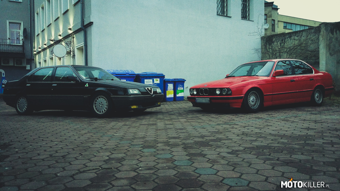 Oldschool rządzi! – Alfa 164 i BMW E34.
A na drugim planie wszystkie nowe samochody :D 