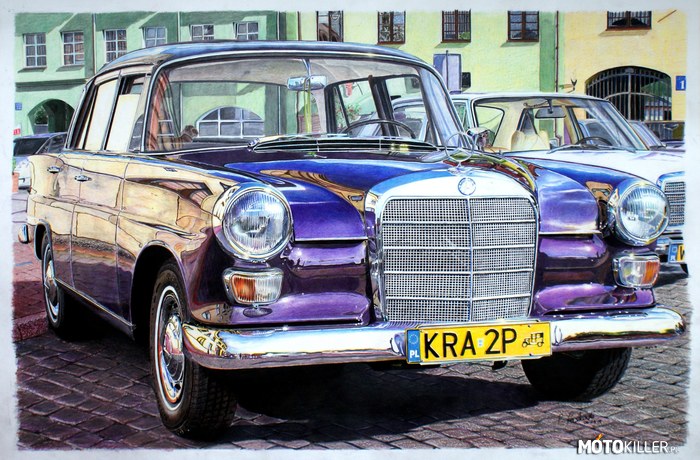 Mercedes W110 &quot;Skrzydlak&quot; – Obraz wykonany za pomocą 14 kolorowego zestawu kredek. Format to 87/63 cm. Pozdrawiam! 