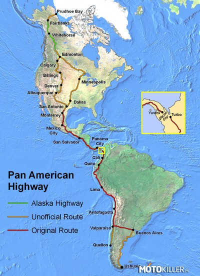 Trasa Panamerykańska konkurs – Autostrada Panamerykańska - droga, mająca na celu połączenie krajów obu Ameryk, od północy Alaski, poprzez Amerykę Środkową, po południe Argentyny. Tak naprawdę jest to system dróg i autostrad połączonych szeregowo a niekiedy również równolegle ze sobą tak, aby połączyć większość krajów obu Ameryk. Łączna długość całej trasy, liczonej od kręgu polarnego na Alasce do miasta Ushuaia w Argentynie, wynosi około 16000 mil. Oprócz tej trasy Panamericana ma wiele odnóg, łączących większość krajów Ameryki Południowej.

Jeszcze tylko mustang ′69 i 16 tyś. mil przyjemności 