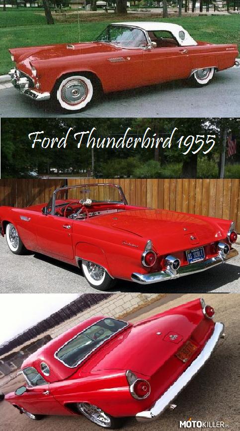 Ford Thunderbird 1955 – Ford Thunderbird - luksusowy samochód osobowy produkowany przez amerykańską firmę Ford Motor Company w latach 1955–1997 Dostępny jako 2-drzwiowe coupé i 2-drzwiowy kabriolet


Silnik:
V8 5,1 l (5114 cm³) 2 zawory na cyMoc maksymalna: 228 KM (168 kW) przy 4800 obr/min

Osiągi:
Przyspieszenie 0-80 km/h: 7,5s
Prędkość maksymalna: 187 km/h 