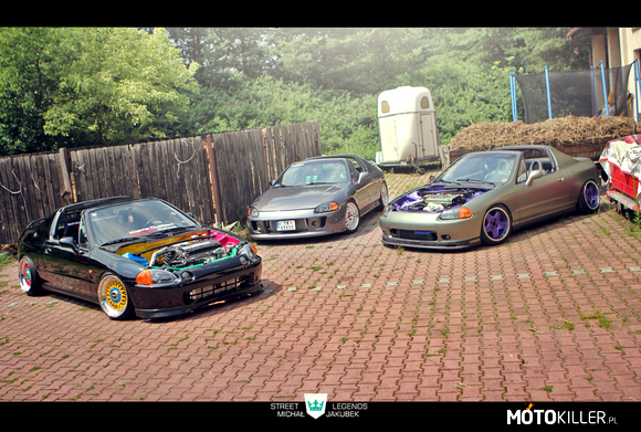 Honda CRX del Sol – 3x Honda CRX del Sol:
- B16A2 + SC
- D16Z6 + SC
- B18C6 + Turbo
Boosted - not busted ;) 