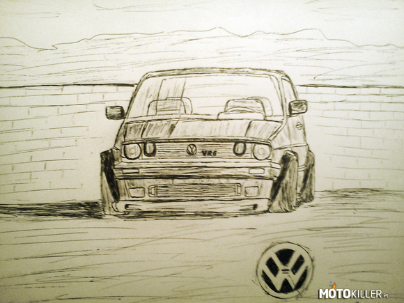 Szkic VW Golf II – Wiem, że koślawy ale dopiero zaczynam z rysunkiem :D 
