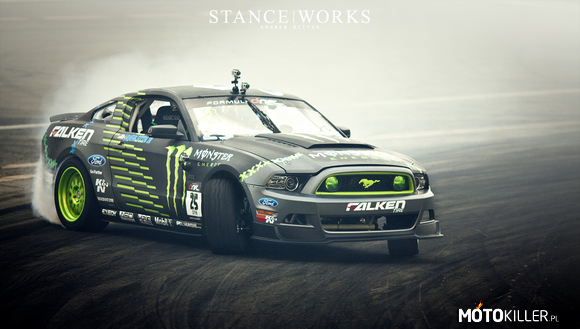 2013 Ford Mustang RTR – Driver - Vaughn Gittin Jr.
Tires – Falken Azenis RT615-K Front 255-40-18 Rear 295-40-18
 Engine – Ford Racing / Roush Yates built 6.7L V8
 Horsepower – 845 horsepower / 623 ft.lbs torque
 Suspension – Tein Coilovers with EDFC driver controls for bump and rebound
 Brakes – Wilwood
 Wheels – HRE Performance Wheels (Monster Green C90 18x9/18x9.5)
 Exterior – Dry Carbon Fiber Body, RTR-C Dry Carbon Front Bumper, Custom Dry Carbon RTR Rockers, RTR rear diffuser
 Interior – Sparco Safety Equipment 