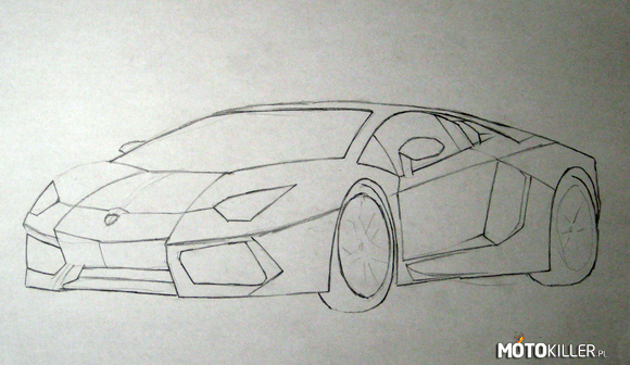 Lamborghini Aventador - Szkic – Mój szkic Lambo Aventador. Czeka mnie jeszcze poprawianie krawędzi i cieniowanie. Pamiętam że Jac miał problem przez niedowiarków, dlatego dodam zdjęcia z różnych etapów rysowania :) 