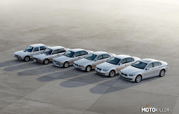 BMW serii 5 – Od lewej: BMW E12, E28, E34, E39, E60, F10 