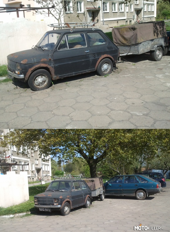 Fiat 126 – Maluch napotkany prze zemnie pod Szczecinem ma zaledwie 8 tys kilometrów. Maluch z roku 1972-1980.
Stoi tam już ponad 15 lat (pierwszy raz widział go mój tata 15 lat temu) Właściciela nikt nie zna
Niestety strasznie zardzewiały lecz środek zdrowy.
To nie jest 126p tylko 126 ponieważ jest to Włoska wersja, szkoda takiego klasyka 