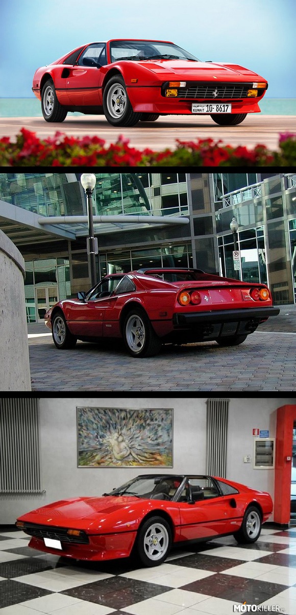 Ferrari 308 gts – miał za siedzeniami śilnik V8 wolnossący o mocy 255 KM, warzył tylko 1090kg i rozpędzał się do 252 km/h. A co najważniejsze pięknie się zestarzał 