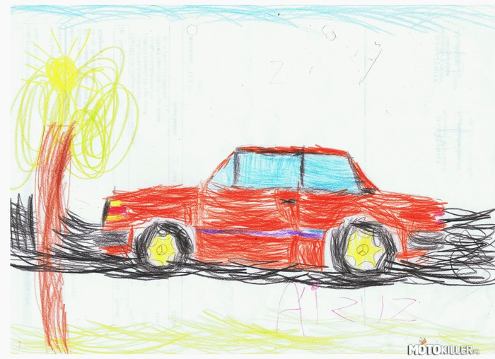 MB C124 -Zuzia rysuje – Tak trochę dla humoru Mercedes-Benz C124 w wykonaniu mojej pięcioletniej córeczki. Przy proporcjach troszkę pomogłem, ale resztę zrobiła sama. 