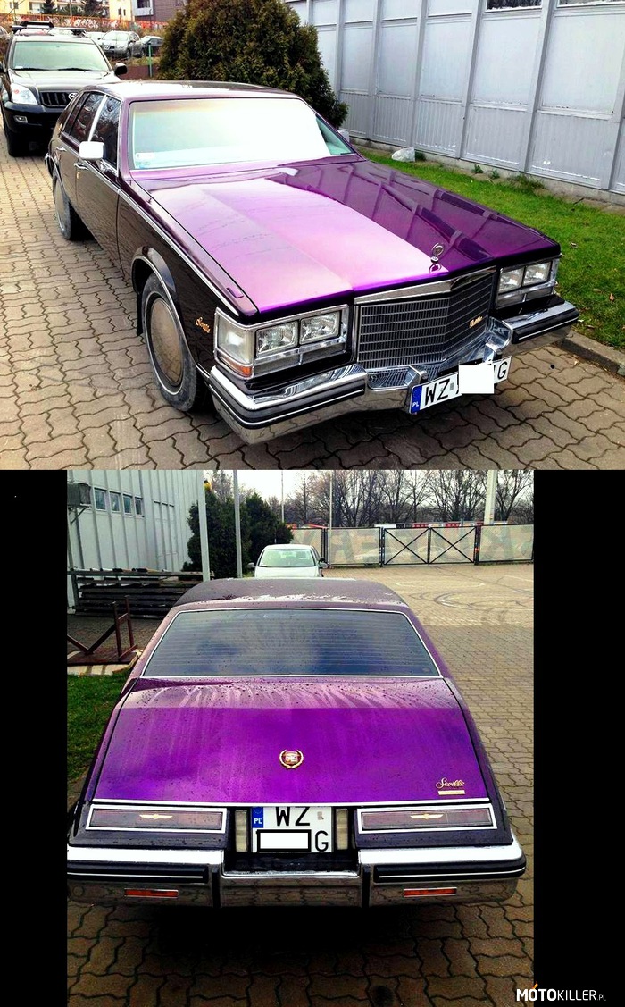 Cadillac SeVille Purple Kandy – Świeżo pomalowany Caddy w lakierze House Of Kolor Purple Kandy Basecoat over silver base przykrytym Fuschia Metal Flakes. Wypatrujcie go na ulicach Warszawy a ja niedługo wrzucę fotkę w słońcu - prezentujacą jak pracują brokaty na lakierze. 