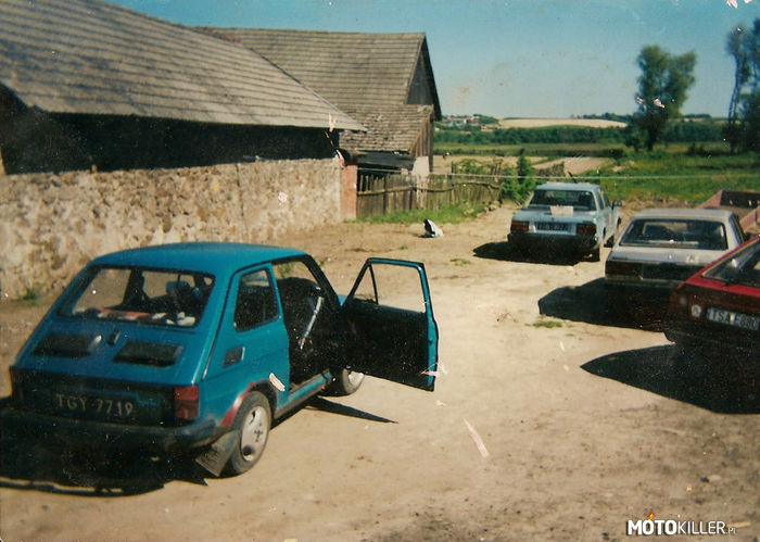 Wygrzebane stare zdjęcie – 2001 rok.. ech kiedy to było... Fiat 126 P, Polonez Caro, Hyundai Pony, Honda Triumph. 
