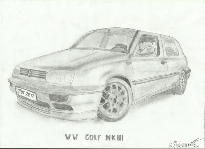 VW Golf MKIII – Mój pierwszy rysunek ołówkiem. 