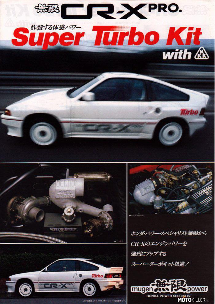 MUGEN Honda CRX Turbo – Oryginalny zestaw turbo dla pierwszej generacji CRX, z połowy lat 80. W źródle poniżej, reszta fajnych broszur z Hondami. 