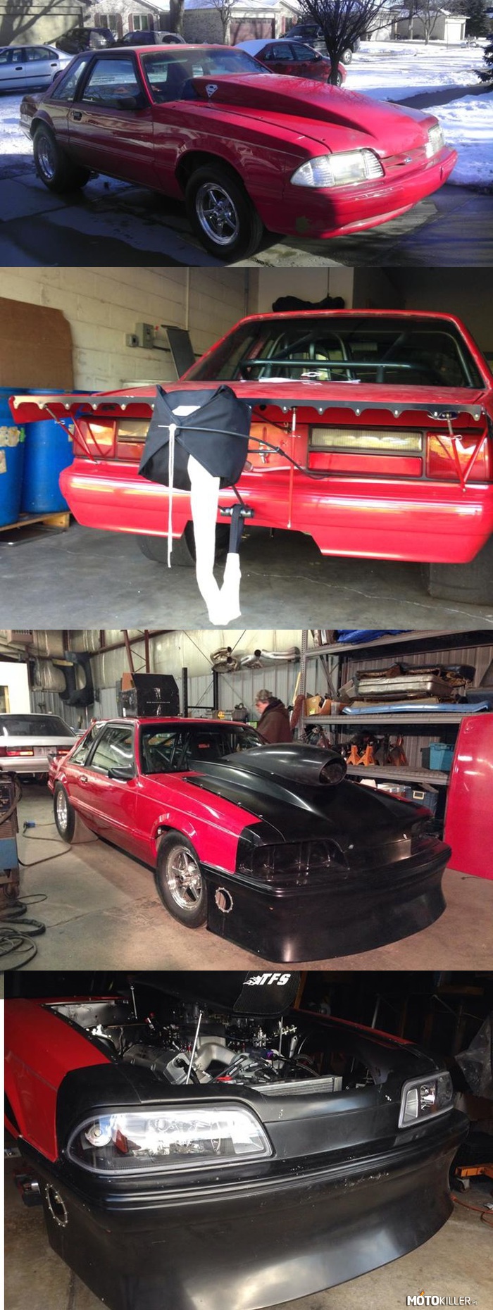 Projekt – Projekt Mustanga mojego brata w Stanach. Auto 1500 hp, przygotowany na wyścigi na 1/4 mili. 