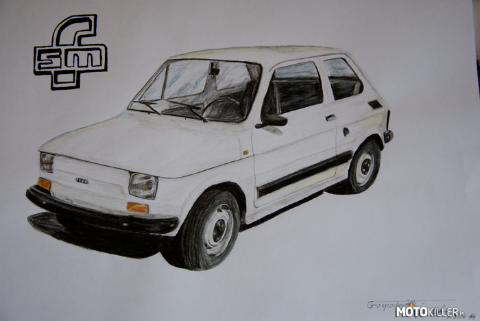 Maluszek – Fiat 126p na formacie a3. Narysowany był w prezencie dla osoby, która kiedyś była właścicielem tego modelu. 