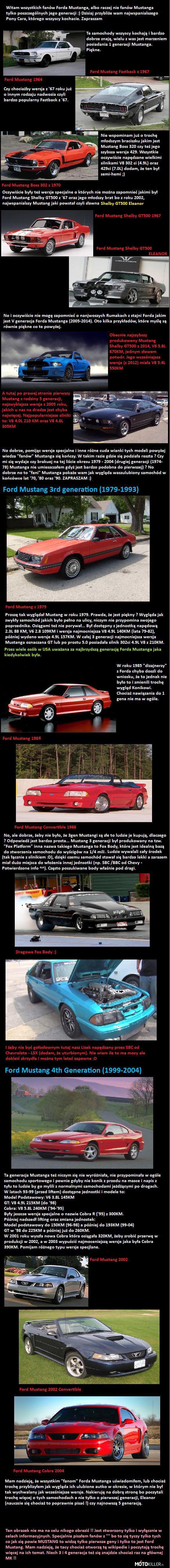 Dla wszystkich &quot;fanów&quot; Forda Mustanga – Mam nadzieję, że teraz się coś zmieni i jak się powie Ford Mustang to ludzie będą wiedzieć, że był on produkowany od &apos;64 do 2014, a 3 i 4 generacja jednak istniały. 
