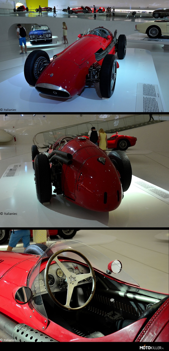 Maserati 250F – Kwintesencja bolidów z lat 50-tych. 
Pod maską pracowała rzędowa szóstka o pojemności 2494cc, o mocy 270KM. Pospędzał się do 290 km/h. 