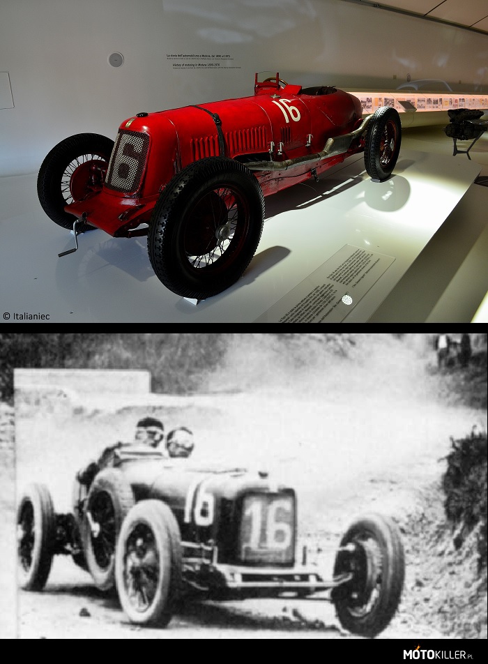 1926 Maserati Tipo 26 – Tipo 26 był pierwszym samochodem oznaczony trójzębem, w 1926 pozwoliła wejść w świat wielkich producentów i uczestniczyć w słynnym wyscigu Targa Florio, z Alfieri Maserati za kierownicą. Ten samochód łączył lekkośc i moc z doskonałą przyczepnością i hamowaniem. W zalezności od modelu pod maską znajdował sie silink R8 o pojemności od 1100cc do 2500cc.
Silnik 1500cc miał 120/128KM. 