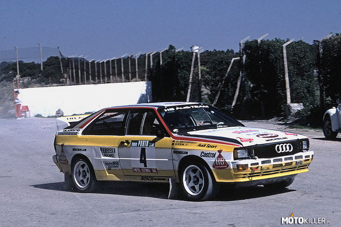 Legendy niemieckiej motoryzacji #4 – Audi Quattro to także legenda rajdów. Posiadały najmniej 165 KM, a w najmocniejszej wersji 306 KM (Audi Sport Quattro). Okres produkcji-1980-1981r. 