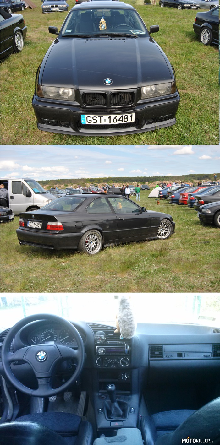 BMW E36 Coupe – Witam.
Chciałbym przedstawić moje oczko w głowie jakim jest moje E36. Zakupiłem to autko 2 lata temu i przez ten okres cały czas jest &quot;zmieniane&quot;. Zostały dołożone elektryczne siedzenia sportsize, trójramienna kierownica obszyta nićmi w kolor &quot;///M&quot;, zderzaki M-pakiet, felgi BBS RS 740 (8j przód i tył), zawieszenie gwintowane MTS, tylne lampy M-pakiet, halogeny dymione wraz z kierunkami... i parę innych detali.
Pod maska (niestety tylko) 2.0i + LPG (tak lubiane przez wszystkich). LPG z racji tego, że autko użytkowane na co dzień, a mamy ceny benzyny jakie mamy... Na hamowni (na majówce w Toruniu) wypluło na benzynie 153 KM, a na LPG 148. Myślę, że wynik zadowalający po 22 latach (92&apos; rocznik).
Trochę pracy jeszcze przede mną, ale pomału do celu, do spełniania marzeń z dzieciństwa. 

Proszę o wasze opinie co się podoba co zmienić żeby miało to ręce i nogi. 