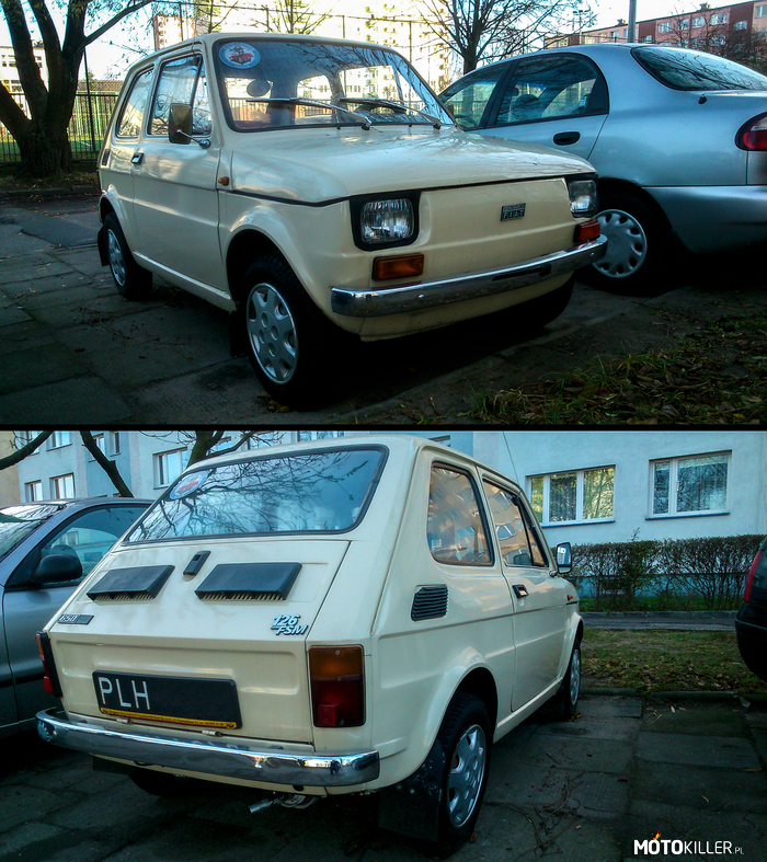 Fiat 126p – Takie cudeńko spotkałem w Płocku, specjalnie wysiadłem żeby zrobić zdjęcia. Szacunek dla właściciela za utrzymanie auta w świetnym stanie i czarne tablice. 