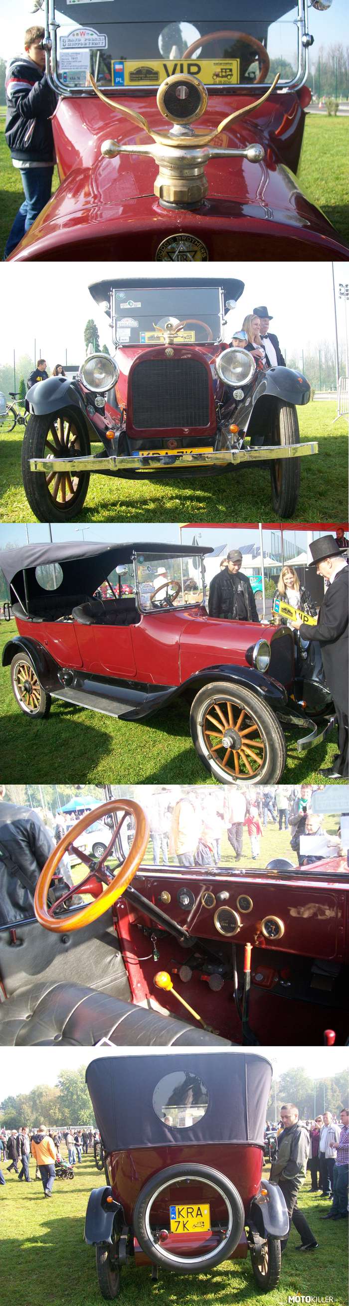 Dodge z początku wieku – Auto z ok 1906r. i sympatyczny właściciel ubrany odpowiednio do auta z epoki. Pierwotnie odpalane na korbę, drewniane koła i kanapy zamiast osobnych siedzeń, a do tego kabriolet 
Ech... kiedyś to robili auta. 