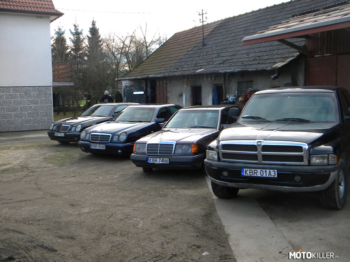 Czterej bracia (no prawie) – Od lewej: W210 3.2 CDI, W210 2.9 Turbo, W124 2.5Turbo i Dodge Ram 1500 5.2 V8. 