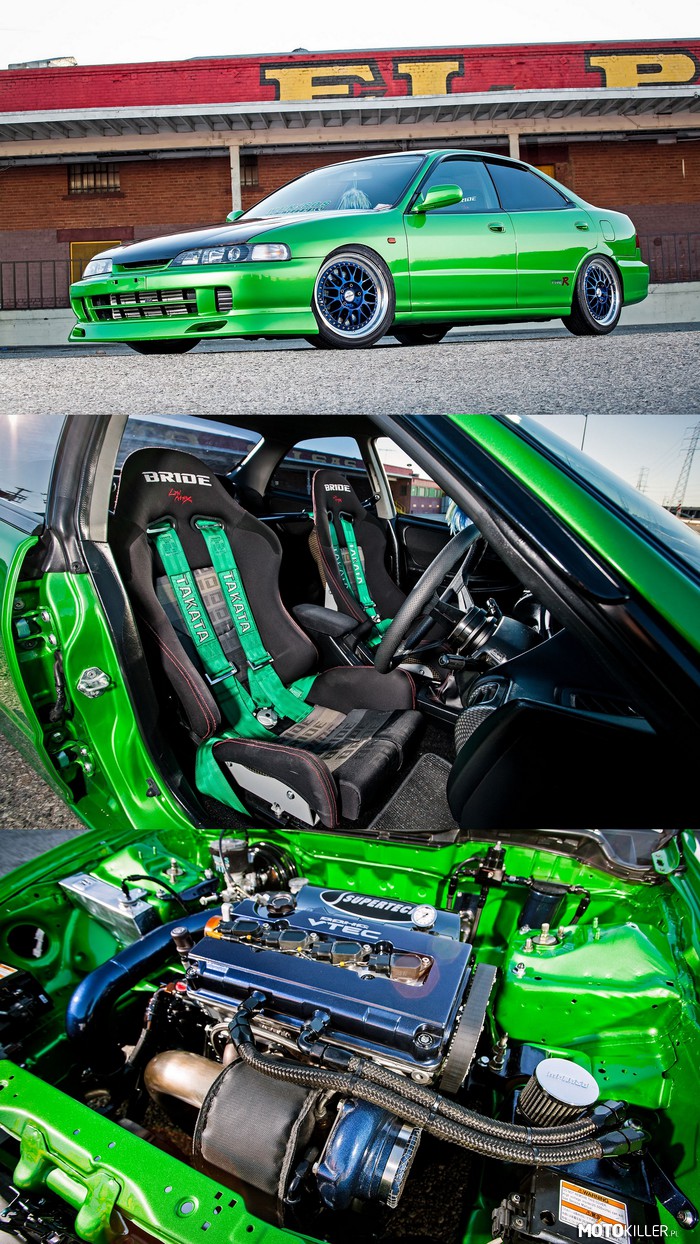 Honda Integra DB8 – B18C1 turbo 500 koni mechanicznych. Świetny projekt, urzekł mnie ten zielony kolor. 