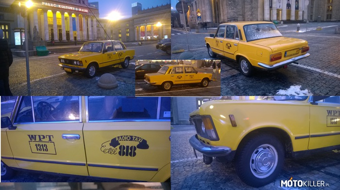 Fiat 125p w Centrum Warszawy w odsłonie Taxi &quot;1313&quot; – No powiedzcie, na sam widok już jest banan na twarzy? Świetnie wygląda (widać iż po generalnym remoncie). Żółty kolor z charakterystycznymi na drzwiach napisami &quot;1313&quot; kojarzy nam się tylko z jednym: filmem &quot;Zmiennicy&quot;. 