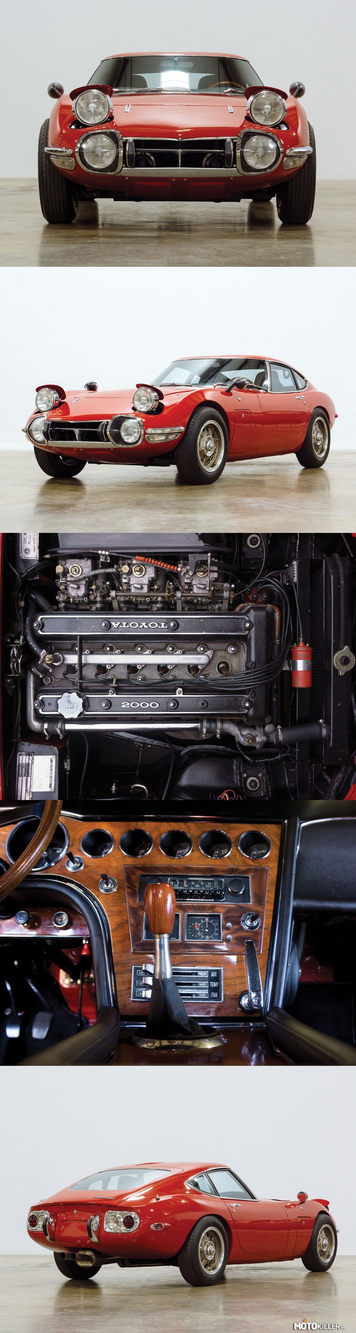Toyota 2000 GT 1968 – Silnik 2.0L DOHC 150 KM na 5 stopniowej, manualnej skrzyni z nadbiegiem. Powstało ich zaledwie 351, z czego tylko 84 egzemplarze otrzymały kierownicę po lewej stronie. Dziś to najprawdopodobniej najbardziej pożądany przez kolekcjonerów samochód produkcji japońskiej. Jego ceny oscylują wokół miliona dolarów. 