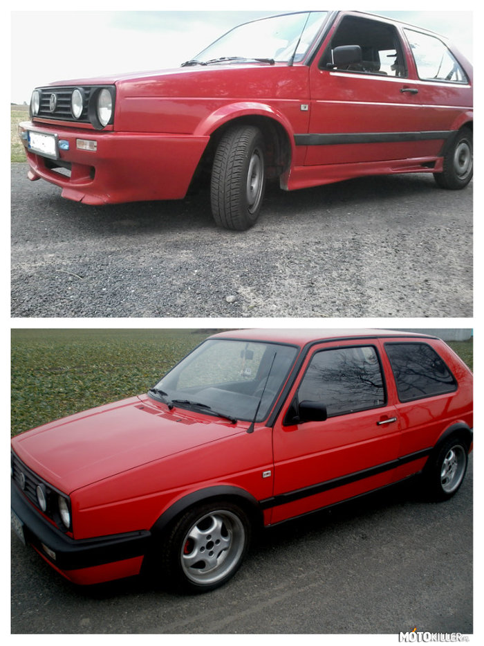 Volkswagen Golf Mk 2 przed i po – Mój Vw golf mk 2 przed i po.

Górne zdjęcie przestawia golfa w takim stanie jak go kupiłem, a dolne przestawia stan aktualny. 