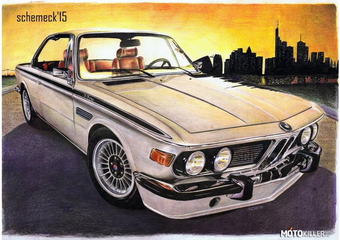 BMW E9 CSi by Schemeck – BMW E9 wykonany w całości kredkami na formacie B2 (70/50 cm) Jest to kolejny z serii rysunków przygotowywanych na wystawę. Powstaną jeszcze dwa i jeden jest już w trakcie tworzenia.
Klasyka z Bawarii.
Rysunek powstałe na podstawie trzech różnych zdjęć i miałem z nim sporo zabawy. 