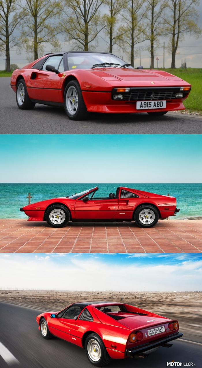 Ferrari 308 GTS Quattrovalvole – Było produkowane w latach 1982-1985.
Napędzał go wolnossący silnik V8 z wałem korbowym typu flat-plane, o pojemności 2.9 litra generujący moc 240 KM i 260 Nm momentu obrotowego.
W połączeniu z 5 biegowym manualem i masą własną 1286 kg sprint od 0 do 100 km/h trwał 6,5 sekundy a prędkość maksymalna wynosiła 258 km/h.
W swoich czasach demon prędkości, dzisiaj takie wyniki osiągają usportowione rodzinne vany i hot hatche. 