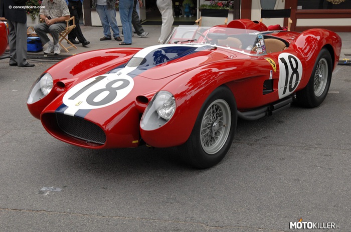 Ferrari 250 Testa Rossa – Samochody te były wyposażone w 12-cylindrowy silnik w układzie V o pojemności 3 litrów i mocy 300 KM. 