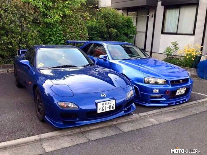 Parking marzeń – Mazda RX-7 &amp; Nissan Skyline GT-R R34

Dwa samochody które chciałbym mieć, na jednym zdjęciu. 