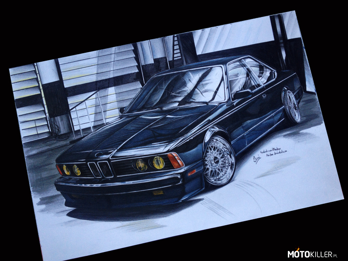 Rysunek BMW e24 – BMW e24, format 450mm x 300mm, czas około 50 godzin. Mam nadzieję, że przypadnie wam do gustu,  reszta moich prac na moim fanpage (link w źródle). 