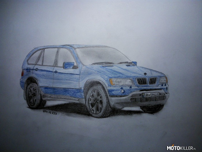 BMW x5 rysunek – Rysuneczek wykonany ołówkiem i kredką. 