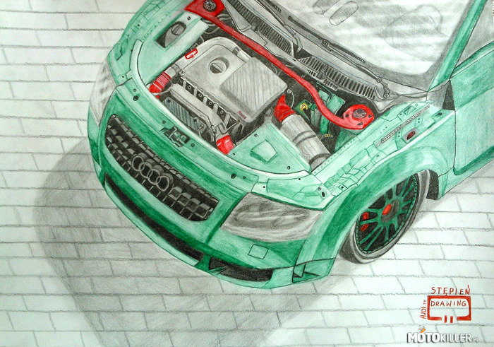 Audi TT rysunek /drawing – Rysunek audi TT 8n, wykonany ołówkiem, oraz kredkami akwarelowymi. 
