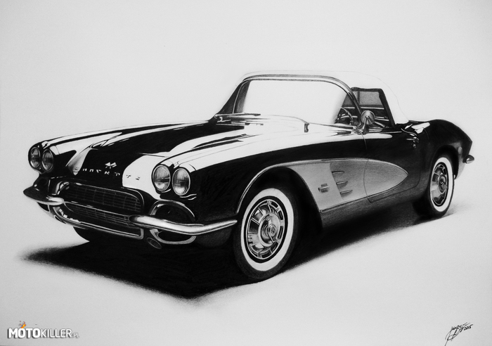 1961 Chevrolet Corvette - Rysunek – Rysunek wykonany ołówkami, format A3. 