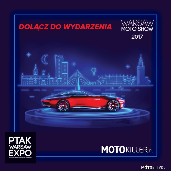 Motokiller i Ptak Warsaw Expo zapraszają na Warsaw Moto Show 2017 - rozdajemy bilety na imprezę! – Mamy zaszczyt zaprosić Was na imprezę pod nazwą Warsaw Moto Show 2017, której staliśmy się patronami medialnymi. Impreza odbędzie się w dniach 27 - 29 października 2017 roku w Nadarzynie, Aleja Katowicka 62. Szczegółowe informacje poznasz klikając tutaj: 
https://www.facebook.com/events/1670817882946678/?fref=ts
Myślę, że warto odwiedzić tę imprezę tym bardziej, że dojazd z Dworca Centralnego do miejsca imprezy będzie za darmo, a atrakcji będzie mnóstwo. 

Jako patron medialny dostaliśmy 10 bezpłatnych wejściówek na sobotę 28 października do rozdania na stronie. Co zrobić, by je wygrać? Najprostszą rzecz na świecie. Dodawać materiały. 10 osób z największą ilością dodanych materiałów we wrześniu (ranking na bieżąco tutaj: http://mklr.pl/topka/users) otrzyma wejściówki. Materiały, czyli zdjęcia, filmy lub galerie dodawaj na naszą stronę tędy http://mklr.pl/dodaj

Zwycięzców poinformuję o fakcie wygrania poprzez prywatną wiadomość dnia 1 października 2017.

Jeszcze raz zachęcamy do odwiedzin strony imprezy: 
https://www.facebook.com/events/1670817882946678/?fref=ts
http://warsawmotoshow.com/

I co? Widzimy się na imprezie? 