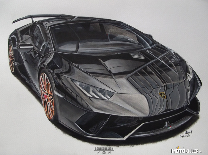 Lamborghini Huracan Performante – Obraz mojego autorstwa. Wymiary 29,7x42cm, farby akrylowe na papierze. 